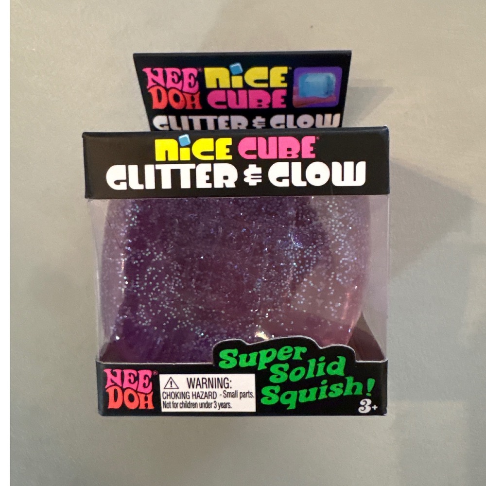 NeeDoh Nice Cube Glitter & Glow Purple Super Solid Squishy Stress Toy Brand New